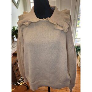 Lumiere Cream Ruffle Collar Crewneck Sweater